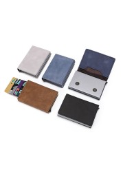 Anti theft brush RFID metal automatic pop-up credit card box business three fold portable wallet card set card bag