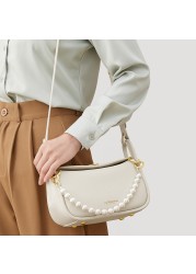 Elegant Women's Underarm Bag Shoulder Bags Pearl Decoration Fashion Trendy Luxury Designer Cowhide Female Handbags