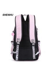 Anti-theft Backpack Woman Laptop Bag External USB Charge Computer Backpacks Waterproof School Bag For Teenage Girls Black Pink