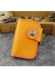 Handmade Genuine Leather Key Card Holder Wallet Personalized Card Holder With Key Ring Keyring