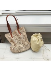 Lace Perforated Shoulder Bag for Women Elegant Beach Bag Large Capacity Composite Collection Summer 2021