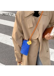 Knit Hand Hit Color Crossbody Autumn Winter Shoulder Bag Hit Color Phone Mini Crossbody Bags With Flower