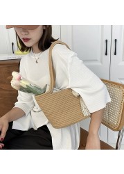 Elegant Holiday Casual Beach Tote Bag Ladies Handle Straw Woven Shoulder Bag Summer Basket Clutch Tote Purses