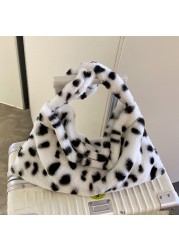 2022 cute plush female shoulder bags printed leopard crossbody bags high capacity girl pocket winter warm fluffy handbags