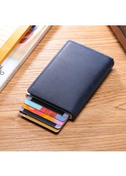 DIENQI Genuine Leather Skin RFID Credit Card Holder Metal Men Wallets 2022 Badge Pilot Card Holder Mini Card Wallet