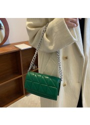 Women Bag PU Leather Lattice Crossbody Bag Lady Solid Color Chain All-match Casual Handbag Thread Small Designer Clutch