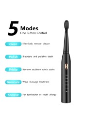 Modes Acoustic Vibration All-round Adult Timer Brush 5 Waterproof USB Charger Rechargeable Tooth Brushes Replacement Heads Set