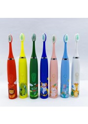 Children's Electric Toothbrush Cartoon Pattern for Kids with Replacement Teeth USB Charger Ultrasound Replaceable Head