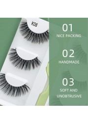 3 Pairs - Faux Mink Hair False Eyelashes With Eyelash Curler 3D Soft Eye Lashes Extension Fluffy False Eyelashes Eye Makeup Tools