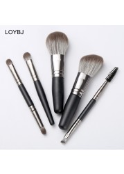 Loebig 5pcs Mini Makeup Brushes Set Powder Foundation Blush Highlighter Contour Eye Shadow Eyebrow Lash Portable Cosmetic Brush