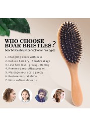 Natural Boar Bristle Massage Brush Comb Wood Handle Brush Comb Massage Comb Anti-static Hair Scalp Paddle Brush Styling Tool