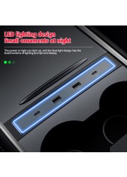 For Tesla 2021-2022 Model 3 Model Y 27W Intelligent Fast Charger Docking Station USB Ext Hub Interior Decoration Accessories