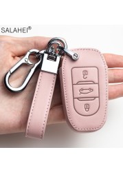 Leather Car Key Case Covers For Peugeot 107 206 207 208 306 307 301 308S 407 2008 3008 4008 5008 RCZ For Citroen C1 C2 C3 C4 C5