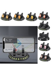 G99F 360 Degree Rotation Car Phone Holder Navigation With Hidden Parking Number Plate Cartoon Cute Doll Ornament Phone Bracket