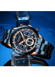 Curren Men's Watch Blue Dial Stainless Steel Band Date Business Men's Watches Waterproof Luxuries Men Wrist Watches for Men