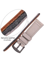 HENGRC Genuine Leather Watches Bracelet Black Blue Gray Brown Cowhide Watch Strap for Women Men 18 20mm 22mm 24mm Wrist Band