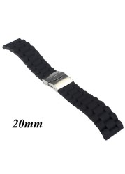 Black silicone rubber watch strap band deployment buckle waterproof 20mm 22mm