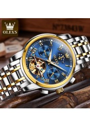 OLEVS-Men's Mechanical Watch, Classic, Water Resistant, Stainless Steel, Skeleton, Mechanical