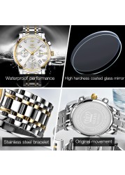 OLEVS Top Brand Luxury Quartz Watch Men Waterproof Stainless Steel Watch Man Luminous Stop Date Display Male Wristwatch