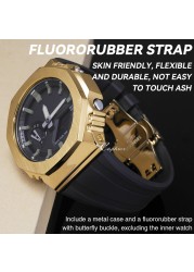 Casioak 1rd Fashion Kit for GA2100 Metal Watch Case Fluororobber Strap 316 Stainless Steel Bezel Rubber Band for GA 2100 2110