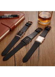 IBSO 7mm Ultra-thin Rectangle Dial Quartz Wristwatch Black Genuine Leather Strap Watch Men Business Classic Men's Quartz Watches