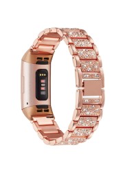 Bling Band For Fitbit Charge 3 SE ، سوار من الفولاذ المقاوم للصدأ مع أحجار الراين ، لـ Fitbit Charge 4/3/3 SE