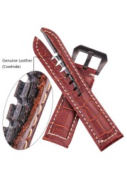 Genuine leather watches black brown red blue green orange women men watch strap for bam accessories 20mm 22mm 24mm