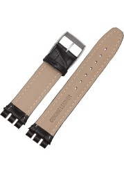 Strap for Swatch 17mm and 19mm, Genuine Leather, Black, Brown, White, Water Resistant, High Quality