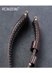 Remz Patterned - Genuine Leather Watch Strap, Brown, Green, Antique, 20, 22, 24, 26 mm, with Black and Silver Buckle