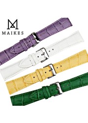 MAIKES High Quality Genuine Leather Watch Band Beautiful Purple Watch Accessories Strap 12mm 14mm 16mm 17mm 18mm 19mm 20mm 22mm