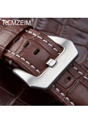 Remz Plaid - Genuine Leather Watch Strap, Blue Watch Strap, Solid Metal Buckle Watch Accessories, 20 22 24 26mm, New