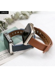 URVOI Strap for Apple Watch Series 7 6 SE 5 4 3 Sport Band Slim Genuine Leather Double Pin Buckle for iWatch Modern Design 40mm