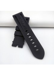 24mm Black Pure Soft Silicone Rubber Watchband Replacement Watch Strap for Panerai Wristband Waterproof Strap + Free Tool