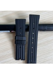 20mm Genuine Rubber Band Suit For Seiko Watch Series MM300 SBDX001/012/01 6105 Waffle Watch Strap Replacement Parts Black Silver