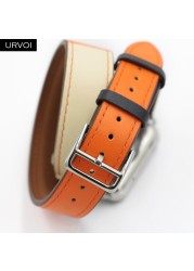 URVOI Double Round Band for Apple Watch Series 7 6 SE 5 4 3 Strap for iwatch Strap High Quality Soft Genuine Leather Loop Wraps