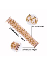 Strap for Apple Watch 7 41 45mm Women's Elastic Beads Bracelet for iWatch Series 6 SE 5 4 3 38 40 42 44mm Band with Metal Chain