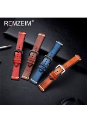 REMZEIM Retro Handmade Genuine Leather Strap Vegetable Tanned Leather Watchband 18 20 22 24mm High Quality Business Watch Band