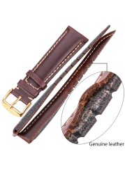 اليدوية جلد طبيعي Watchbands الرجال النساء سوار 18 19 20 21 22 24 مللي متر ساعة أثرية الفرقة حزام المتضمن الفضة مصقول مشبك