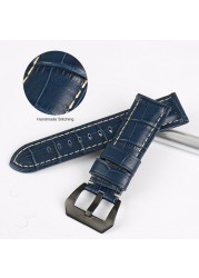 MAIKES Quality Genuine Leather Watch Strap 22mm 24mm 26mm Fashion Blue Watch Accessories Watchband for Panerai Watch Band