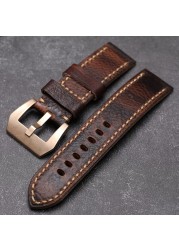 Men's watch with leather strap, brown and red, retro buckle, 20 22 24 26 mm, suitable for wristwatch