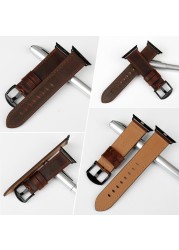 MAIKES Watch Accessories Leather Apple Watch Band 45mm 44mm 41mm 38mm for iWatch Bands Series 7 6 5 4 Watch Strap