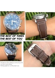 20mm 21mm 22mm High Quality Cowhide Genuine Leather Watchband Suitable for IWC Pilot Mark 18 Soft Brown Watch Strap Tang Clasp