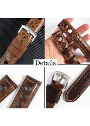 Retro Watch Strap 20mm 22mm 24mm Genuine Leather Watches Men Women Wristwatch Accessories Correa Samsung Galaxy Active 2