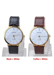 Men Gold Frame Gift Easy Read PU Leather Round Dial Portable Quartz Fashion Simple Pointer Wrist Watch