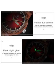 Kunhuang Men's Watch Colorful Dial Wooden Watch Week Clock Date Display Quartz Wood Wristwatch for Men Women reloj mujer