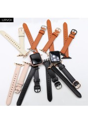 URVOI Band for Apple Watch Series 7 6 SE 5 4 321 Genuine Leather Strap for iWatch Slim Wristwatches Modern Design 14mm Width Girl Strap