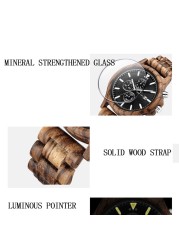 Kunhuang Handmade Wooden Watches Mens Watches Chronograph Watch Military Quartz Wristwatch Male In Wooden Gift Box Relogio