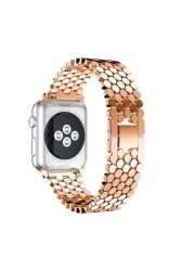 For Apple Watch Band 38mm 40mm 41mm 42mm 44mm 45mm Stainless Steel Fish Scale Pattern Wristwatch Strap for iWatch 7 6 5 4 Band