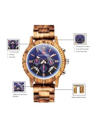 Kunhuang Luxury Brand Men's Watch Wooden Multifunctional Raw Quartz Watch High Strength Ebony Glass Case relógio masculino