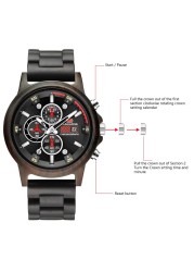 Kunhuang Luxury Natural Zebra Wood Watch Fashion Multifunction Quartz Men's Watch Chronograph Mineral Glass reloj de hombre